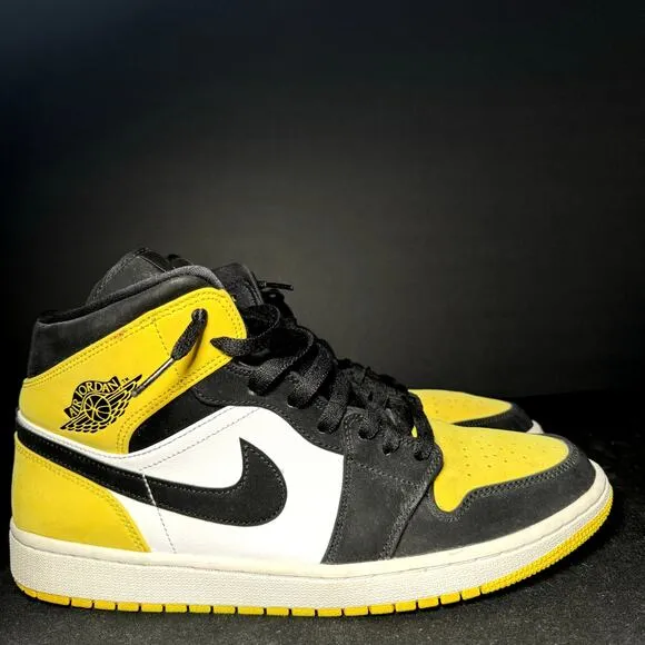 Size 12 - Nike Air Jordan 1 Mid SE Yellow Toe Men's Shoes