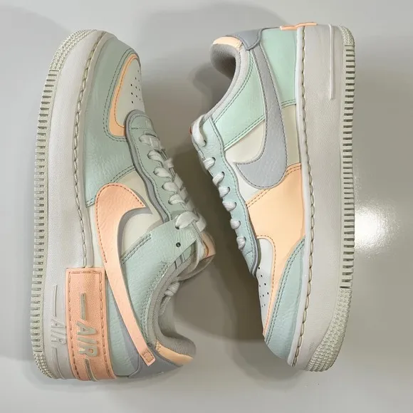 Size 7 Nike Air Force 1 Shadow Barely Green Crimson Tint Woman's Sneaker Pastel