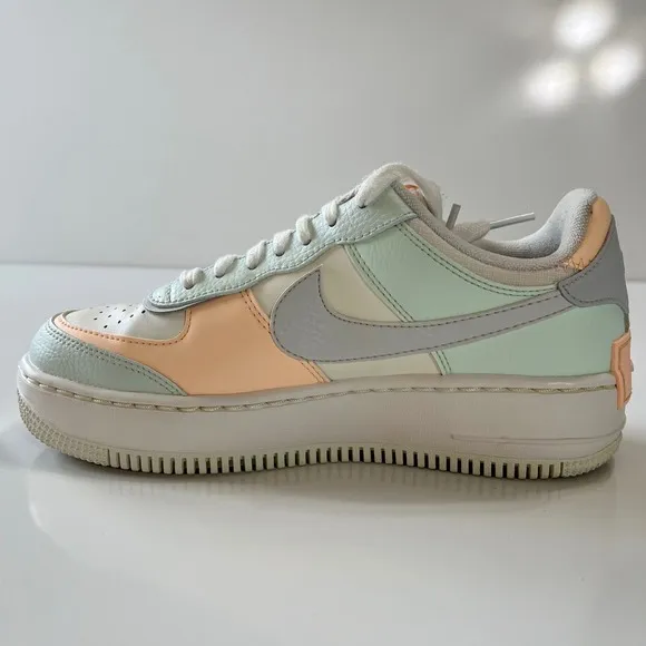 Size 7 Nike Air Force 1 Shadow Barely Green Crimson Tint Woman's Sneaker Pastel