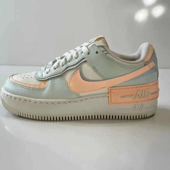 Size 7 Nike Air Force 1 Shadow Barely Green Crimson Tint Woman's Sneaker Pastel