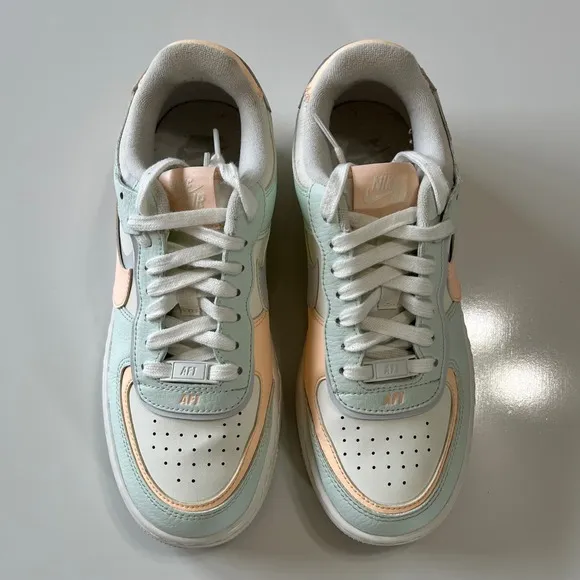 Size 7 Nike Air Force 1 Shadow Barely Green Crimson Tint Woman's Sneaker Pastel