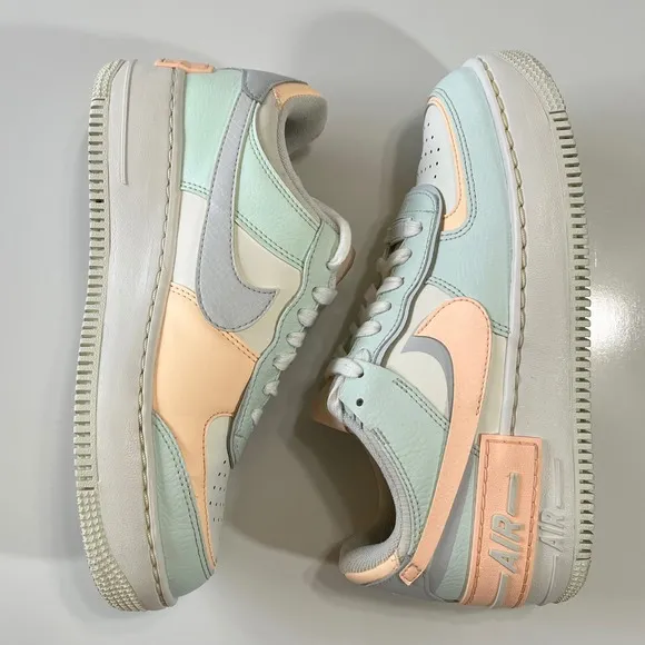 Size 7 Nike Air Force 1 Shadow Barely Green Crimson Tint Woman's Sneaker Pastel
