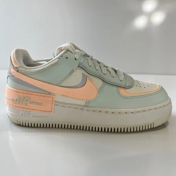 Size 7 Nike Air Force 1 Shadow Barely Green Crimson Tint Woman's Sneaker Pastel