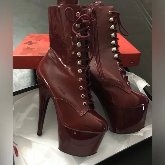 Size 7 red burgundy high heels stilettos goth vamp sexy shoes