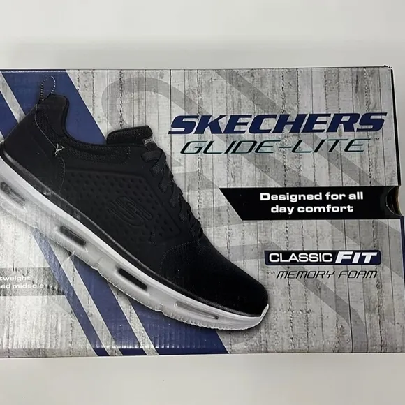Skechers Glide-Lite Men's Classic Shoes Fit With Memory Foam (Black, Medium 9.5)