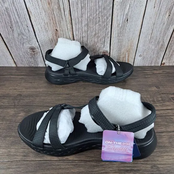 Skechers On The Go 600 Brilliancy Contoured Heel Sandals Women's Sz 9 Black NIB