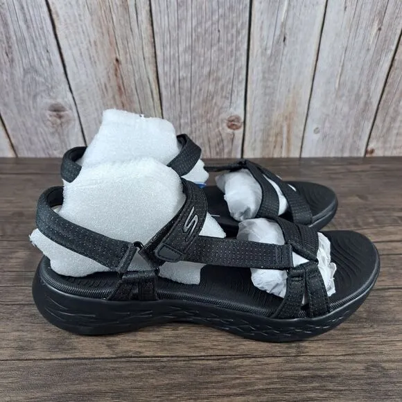 Skechers On The Go 600 Brilliancy Contoured Heel Sandals Women's Sz 9 Black NIB