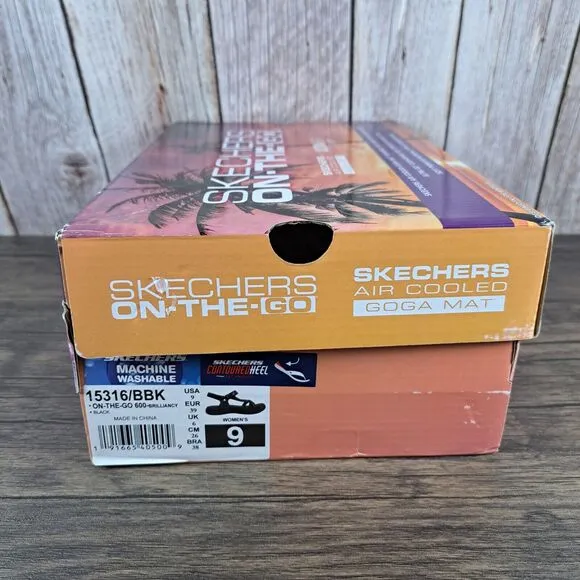 Skechers On The Go 600 Brilliancy Contoured Heel Sandals Women's Sz 9 Black NIB