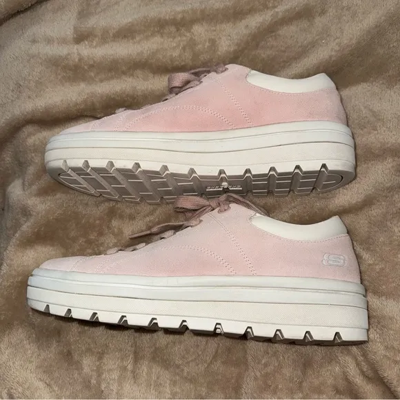 Skechers Street LA  Back Again Genuine Suede 73999 LTPink White Women’s Size 9