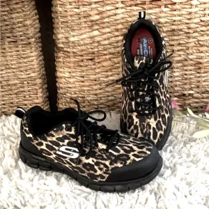 Skechers Sure Track Composite Toe Safety Shoes Womens Size 7.5 Leopard Black