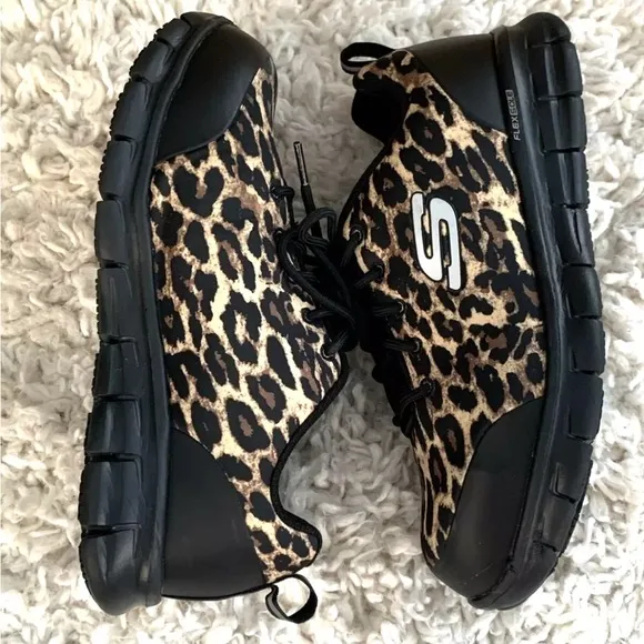 Skechers Sure Track Composite Toe Safety Shoes Womens Size 7.5 Leopard Black