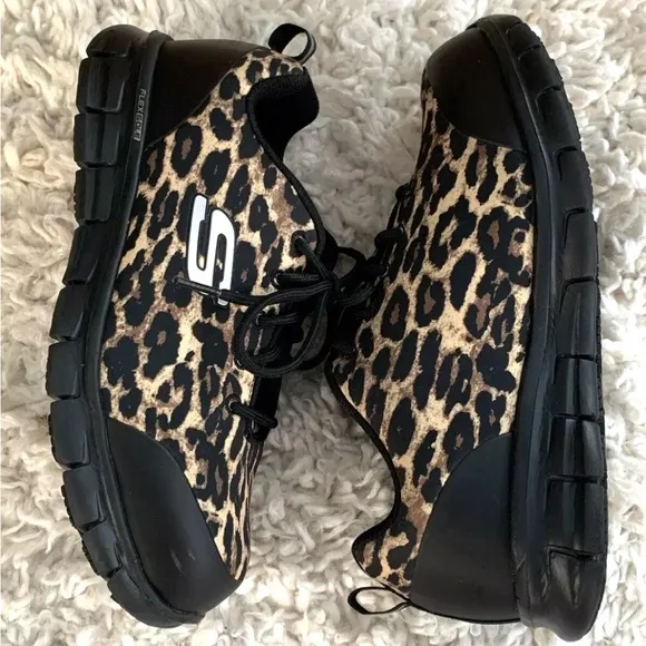 Skechers Sure Track Composite Toe Safety Shoes Womens Size 7.5 Leopard Black