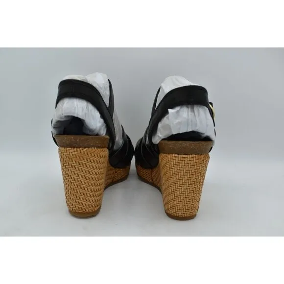 Sofft Womens Size 7.5 Carlana Black Leather Wedge Sandals Shoes