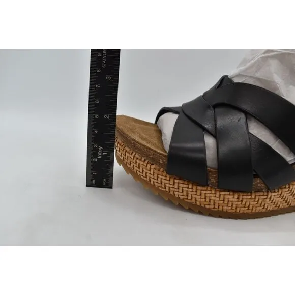 Sofft Womens Size 7.5 Carlana Black Leather Wedge Sandals Shoes