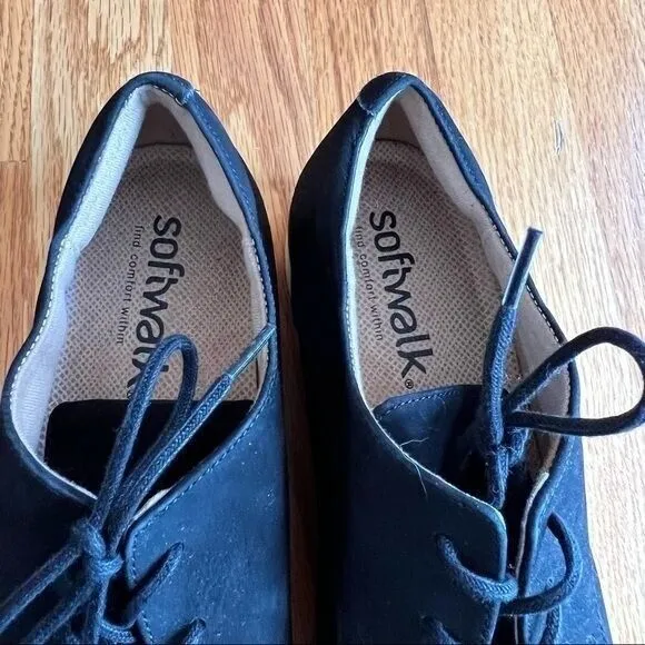 SoftWalk Willis Derby Oxford Shoes Womens Size 8.5‎ Black Smooth Suede Comfy
