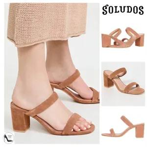 Soludos Ines Walnut Tan Suede Leather Heels Slip On Block Heel Strap Sandals 9.5