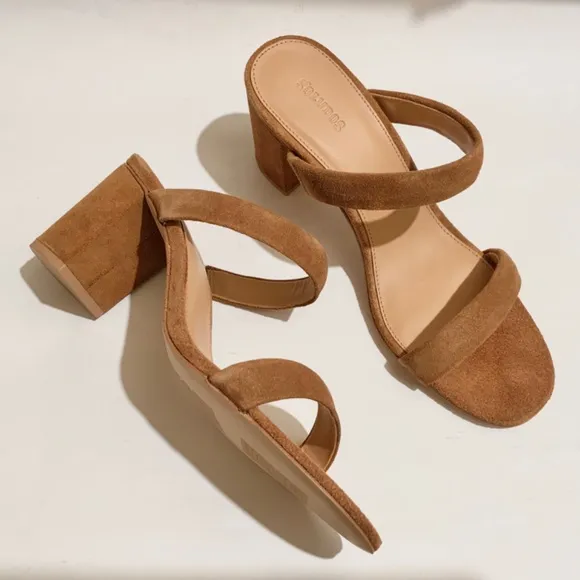 Soludos Ines Walnut Tan Suede Leather Heels Slip On Block Heel Strap Sandals 9.5