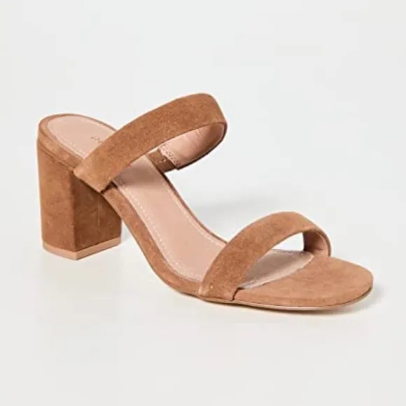 Soludos Ines Walnut Tan Suede Leather Heels Slip On Block Heel Strap Sandals 9.5