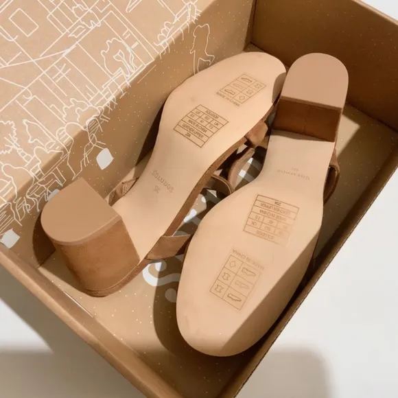 Soludos Ines Walnut Tan Suede Leather Heels Slip On Block Heel Strap Sandals 9.5