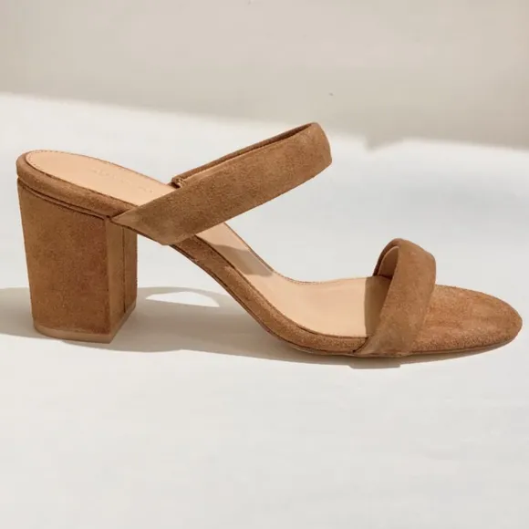 Soludos Ines Walnut Tan Suede Leather Heels Slip On Block Heel Strap Sandals 9.5