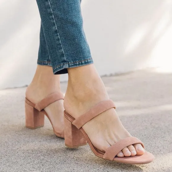 Soludos Ines Walnut Tan Suede Leather Heels Slip On Block Heel Strap Sandals 9.5