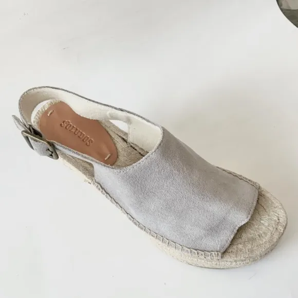 Soludos Sevilla Stone Grey Suede Espadrille Platform Wedge Slingback Sandals 9