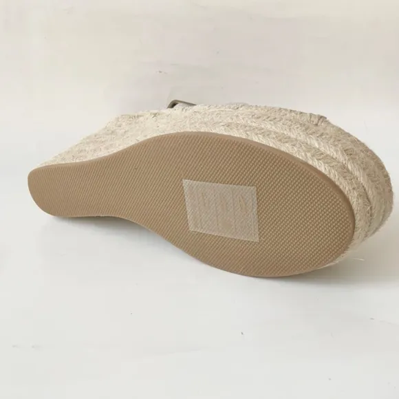 Soludos Sevilla Stone Grey Suede Espadrille Platform Wedge Slingback Sandals 9