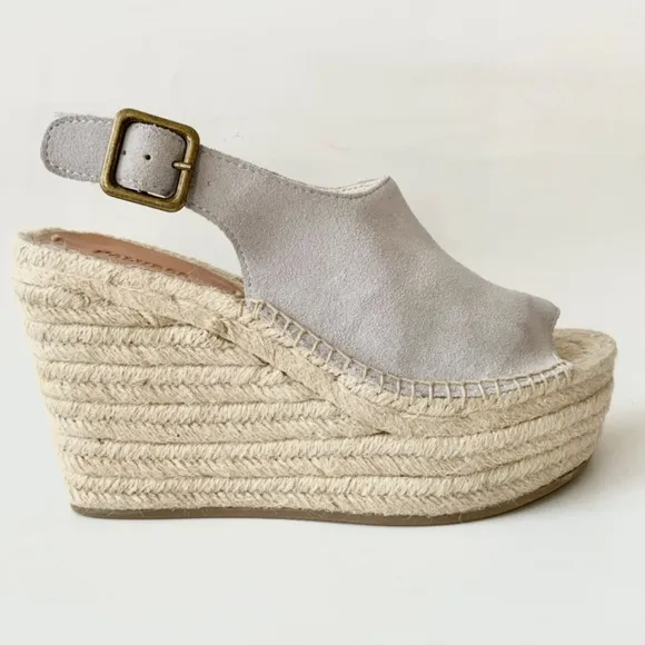 Soludos Sevilla Stone Grey Suede Espadrille Platform Wedge Slingback Sandals 9