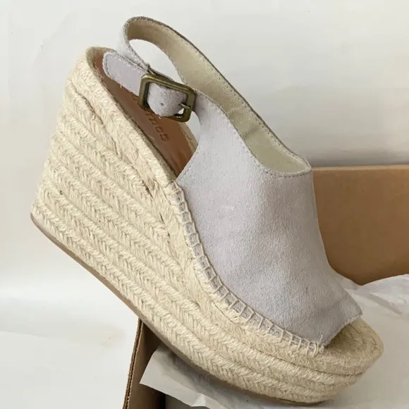 Soludos Sevilla Stone Grey Suede Espadrille Platform Wedge Slingback Sandals 9