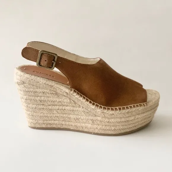 Soludos Sevilla Walnut Tan Suede Espadrille Platform Wedge Slingback Sandals 10