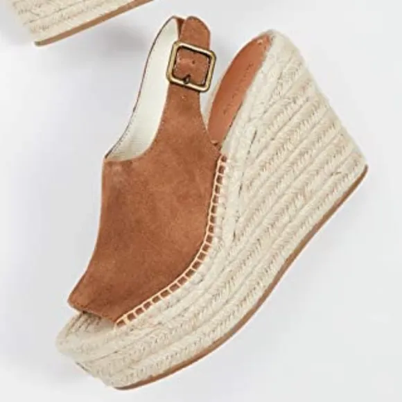 Soludos Sevilla Walnut Tan Suede Espadrille Platform Wedge Slingback Sandals 10