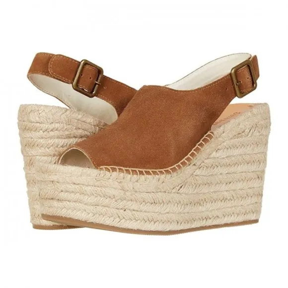 Soludos Sevilla Walnut Tan Suede Espadrille Platform Wedge Slingback Sandals 10