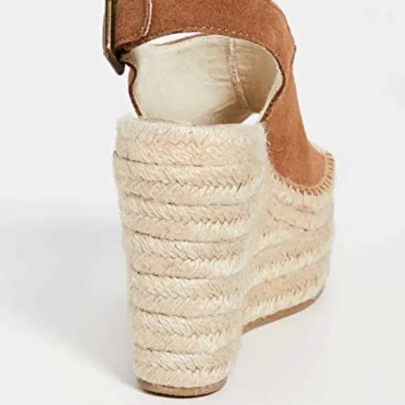 Soludos Sevilla Walnut Tan Suede Espadrille Platform Wedge Slingback Sandals 10