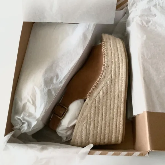 Soludos Sevilla Walnut Tan Suede Espadrille Platform Wedge Slingback Sandals 10