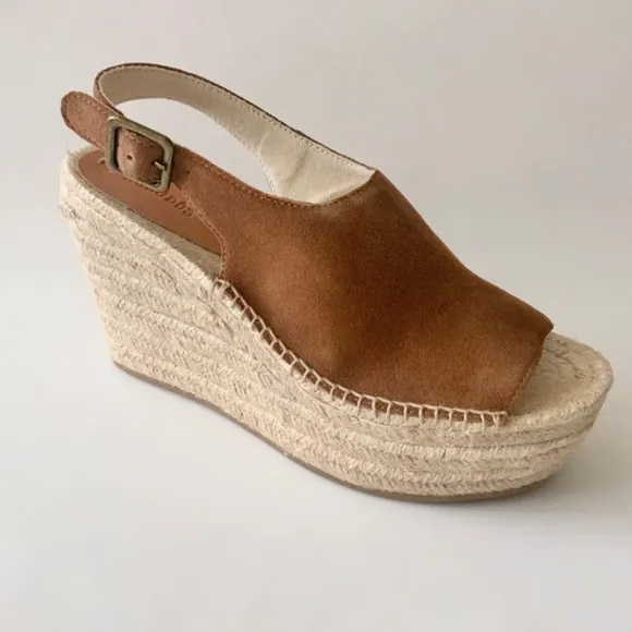 Soludos Sevilla Walnut Tan Suede Espadrille Platform Wedge Slingback Sandals 10