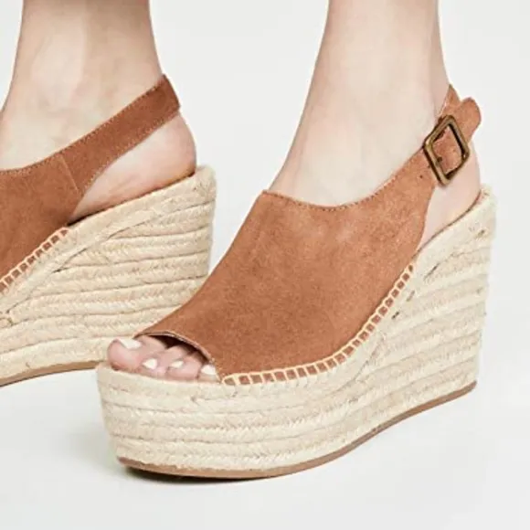 Soludos Sevilla Walnut Tan Suede Espadrille Platform Wedge Slingback Sandals 10