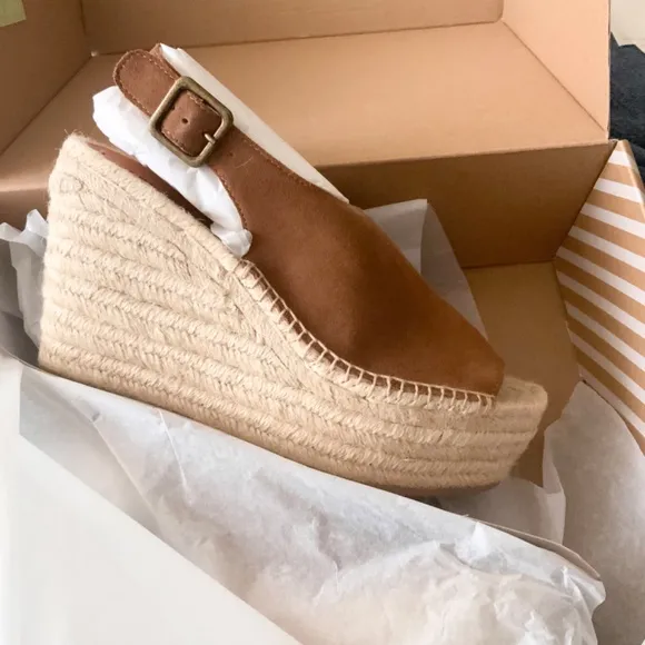 Soludos Sevilla Walnut Tan Suede Espadrille Platform Wedge Slingback Sandals 10