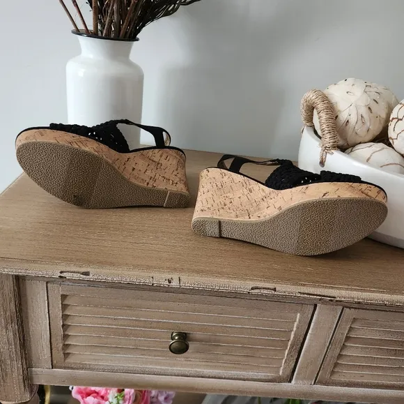 Sonoma Taffy Women's Black Woven Wedge Platform Sandals Size 8.5