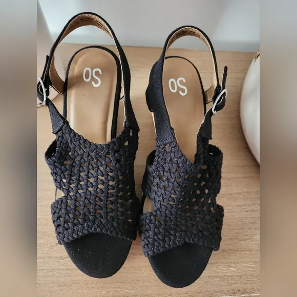Sonoma Taffy Women's Black Woven Wedge Platform Sandals Size 8.5