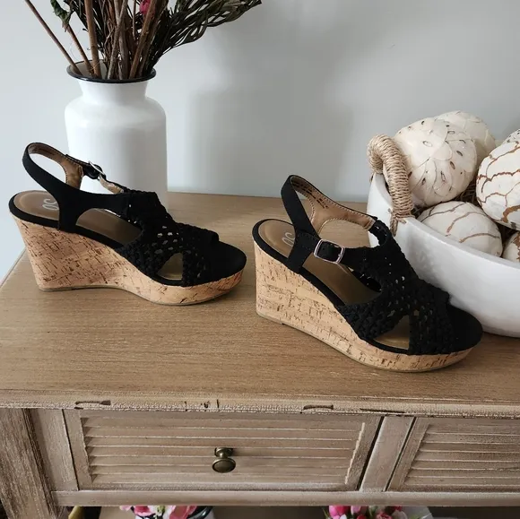 Sonoma Taffy Women's Black Woven Wedge Platform Sandals Size 8.5