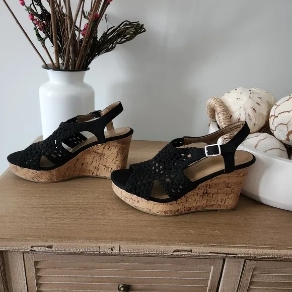 Sonoma Taffy Women's Black Woven Wedge Platform Sandals Size 8.5