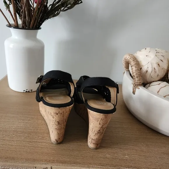 Sonoma Taffy Women's Black Woven Wedge Platform Sandals Size 8.5