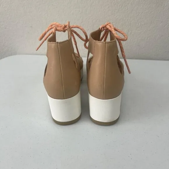 Sorel Cameron Flatform Beige Leather Lace Sandals Shoes NL4629-246 Womens 11