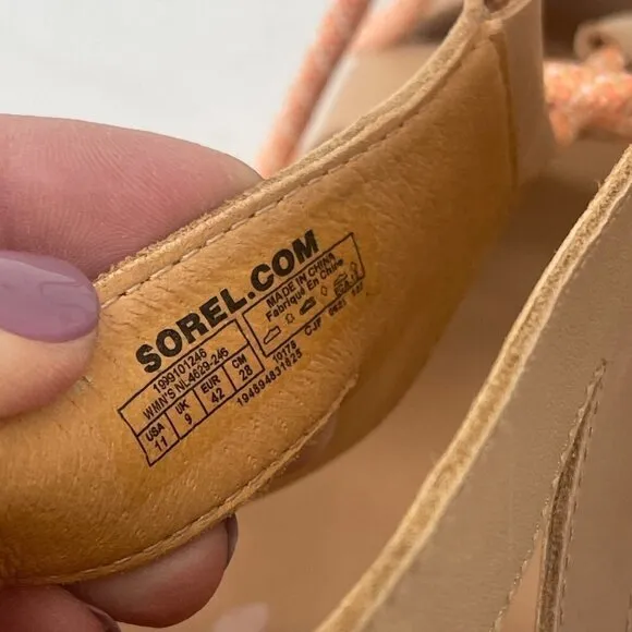 Sorel Cameron Flatform Beige Leather Lace Sandals Shoes NL4629-246 Womens 11
