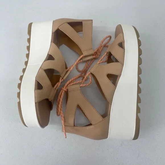 Sorel Cameron Flatform Beige Leather Lace Sandals Shoes NL4629-246 Womens 11