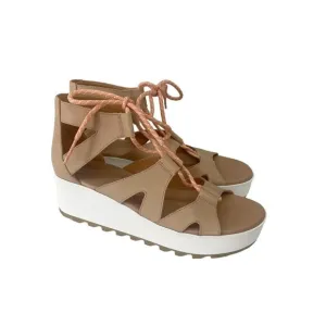 Sorel Cameron Flatform Beige Leather Lace Sandals Shoes NL4629-246 Womens 11