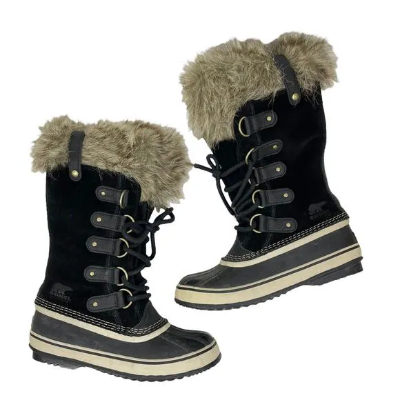 Sorel Joan of Arctic Waterproof Snow Boots Faux Fur Black Size 7