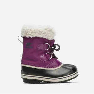 SOREL kids iris plum purple black yoot pac nylon rubber fur trim snow boots
