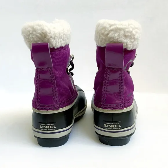 SOREL kids iris plum purple black yoot pac nylon rubber fur trim snow boots
