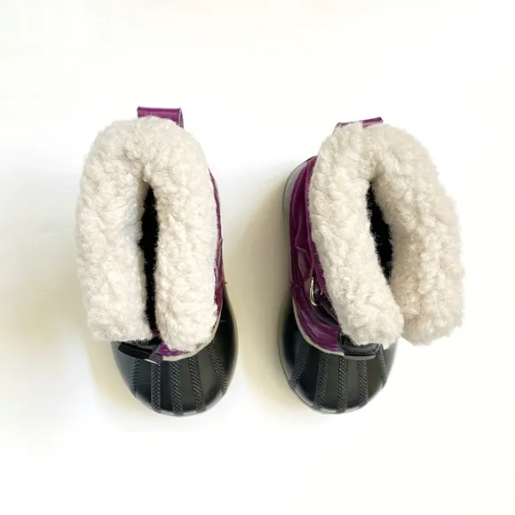 SOREL kids iris plum purple black yoot pac nylon rubber fur trim snow boots